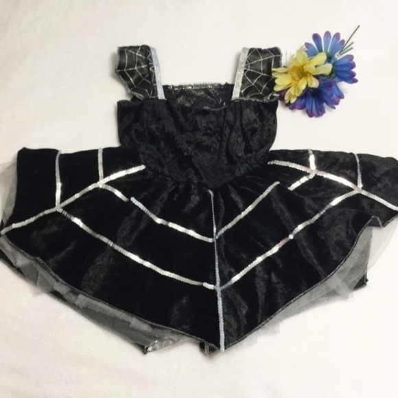 Spider Girl ✦ Kids Halloween Costume ✦ Black Silver Sparkle Dress Size 4/6 EUC - Picture 7 of 9